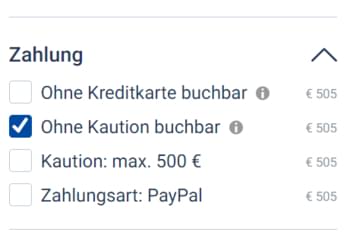 Ohne Kaution buchbar