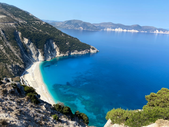 Ausblick auf den Myrtos Beach