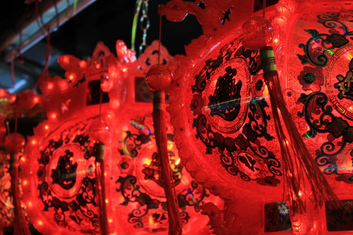 Rote Lampignons aus der Nähe